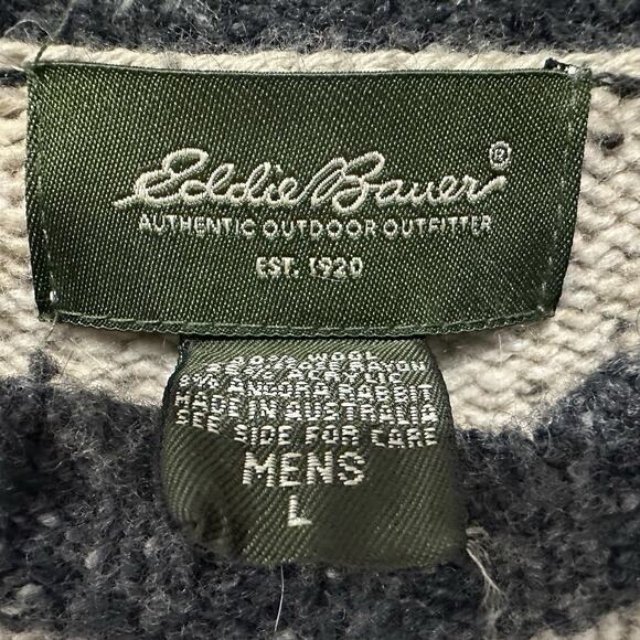 Eddie Bauer Sweater Large Oatmeal/grey Fisherman Wool Blend Pullover Crewneck - Picture 2 of 5